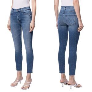 Mother The Stunner Ankle‎ Fray Graffiti Girl Jeans 29 Medium Wash